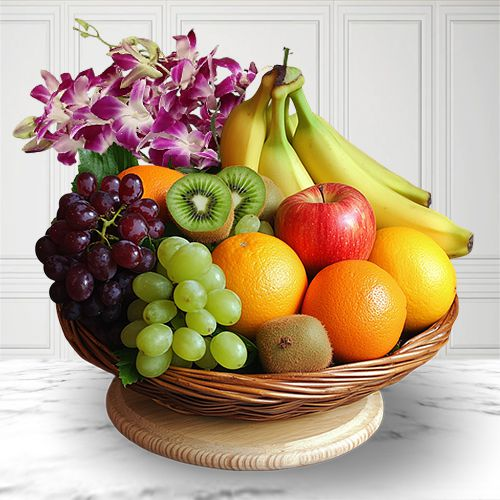 Delightful Flowers with Mixed Fruits Basket