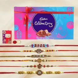 Traditional Set of 6 Rakhis with Cadbury Celebration