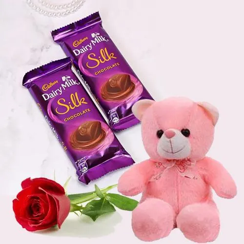 Love Combo of Cadbury Chocolate with Red Rose N Cute Teddy