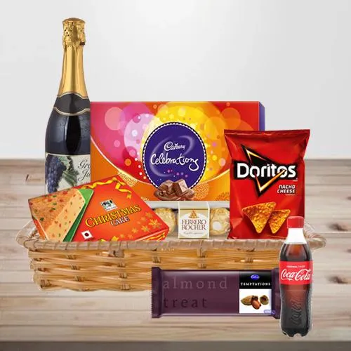 Joyous Christmas Time Cake N Fruit Wine Gift Hamper