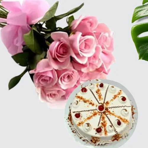 Ecstatic Pink Roses Bunch n Butter Scotch Cake Combo