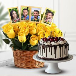 Spectacular Basket of Yellow Roses n Personalized Pic with Black Forest Cake
