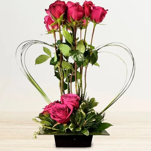 Admirable Heart Stems - Designer Red Roses Arrangement