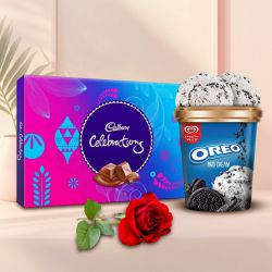 Yummy Treat of Cadbury Celebration n Kwality Walls Oreo Ice Cream with a Rose