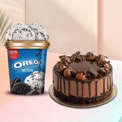 Lovely Chocolate Truffle Cake with Kwality Walls Oreo Ice Cream Tub