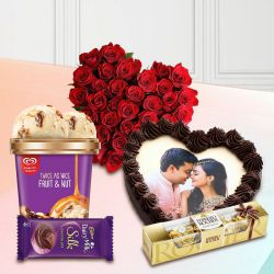 Heart-felt Red Roses n Kwality Walls Twin Flavor Ice Cream with Photo Cake n Chocolates