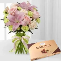 Stunning Bunch of Mixed Flowers with Ferrero Rocher Moment Chocolate Box