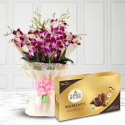 Gorgeous Bunch of Orchids with Ferrero Rocher Moment Chocolate Box