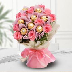 Amazing Bouquet of Ferrero Rocher with Pink Roses