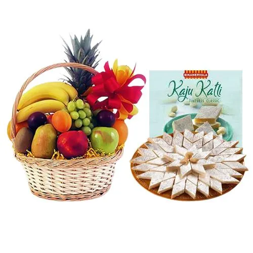 Kaju Katli from Bikanervalas with Fresh Fruit Basket	