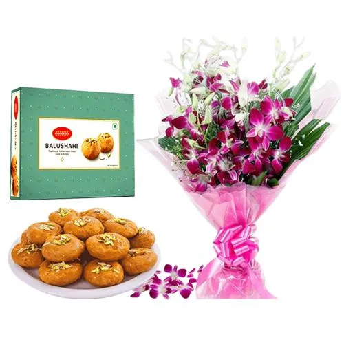 Balushahi from Bikanervalas with Orchid Bouquet