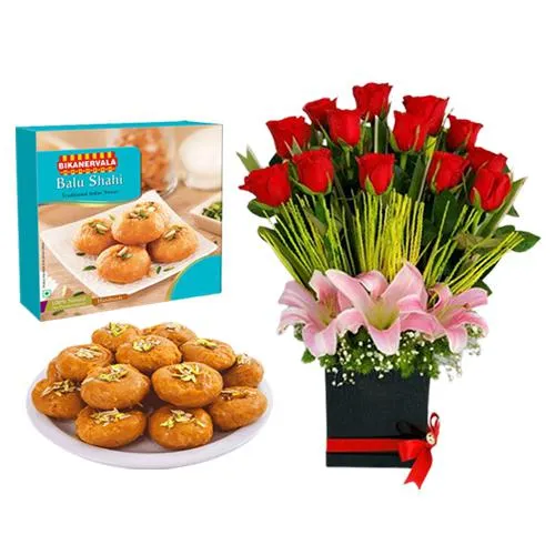 Balushahi from Bikanervalas with Flower Arrangement	