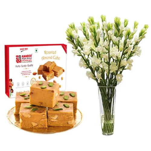 Roasted Almond Cube from Kandoi Bhogilal Mulchand with Rajnigandha Stems