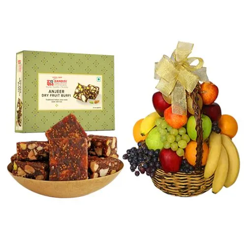 Khajur Anjeer Bite from Kandoi Bhogilal Mulchand with Fresh Fruit Basket