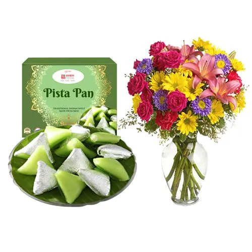 Pista Pan from Kandoi Bhogilal Mulchand with Mixed Flower Arrangement
