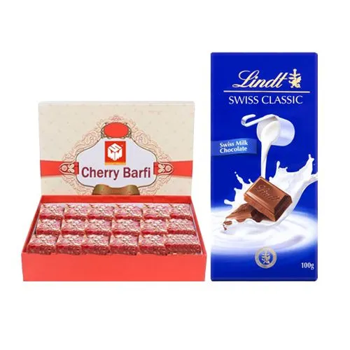 Cherry Barfi from Mohanlals Mithaiwala with Lindt Excellence Chocolate Bar