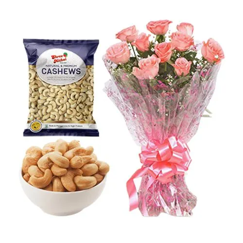 Kaju King from Shree Mithai with Pink Rose Bouquet