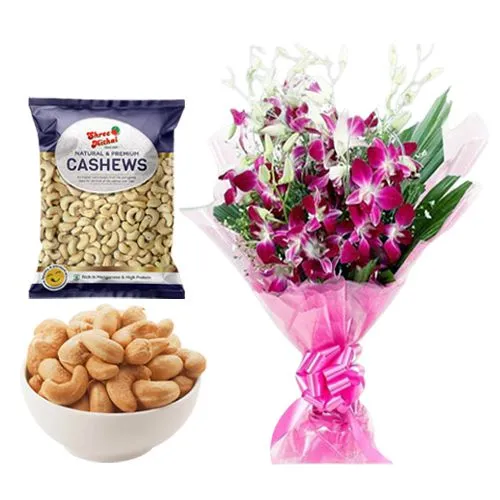 Kaju King from Shree Mithai with Orchid Bouquet