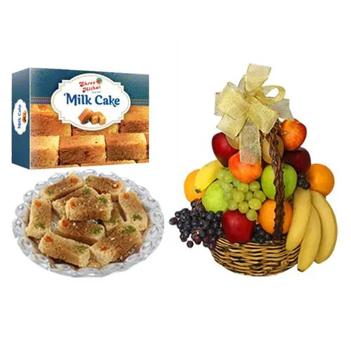 Kaju King from Shree Mithai with Fresh Fruit Basket