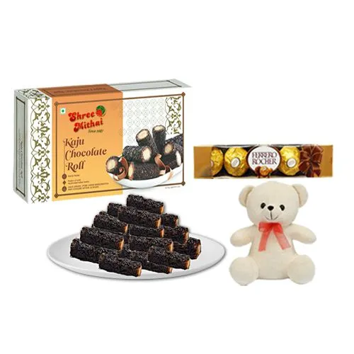 Kaju Choco Roll from Shree Mithai with Teddy  N  Ferrero Rocher