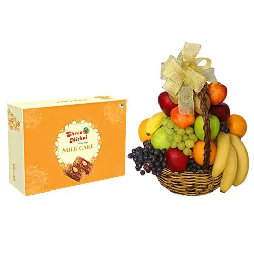 Milk Cake from Shree Mithai with Fresh Fruit Basket