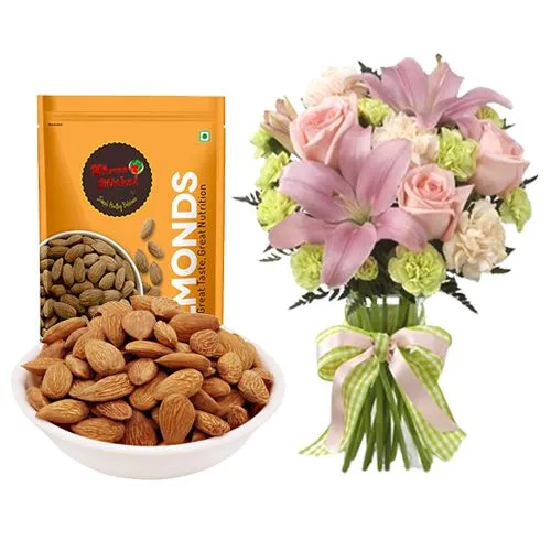 Royal Almond Treat from Shree Mithai with Flowers Bouquet