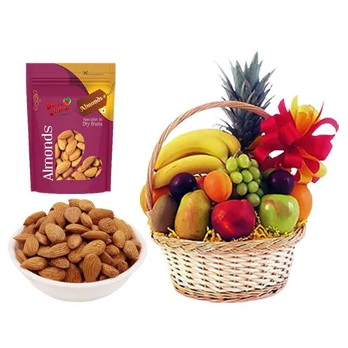Royal Almond Treat from Shree Mithai with Fresh Fruit Basket