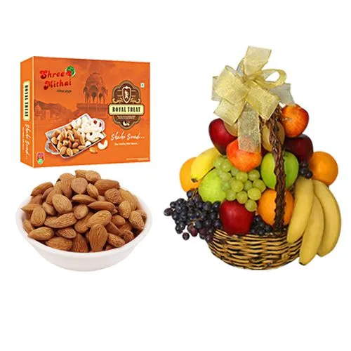 Royal Almond Treat from Shree Mithai with Fresh Fruit Basket
