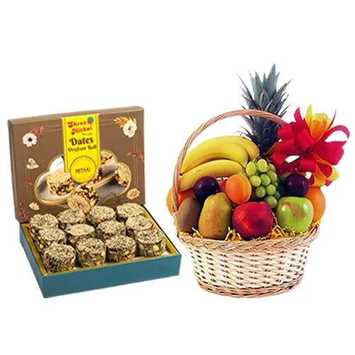 Dry Fruit Dates Roll from Shree Mithai with Fresh Fruit Basket