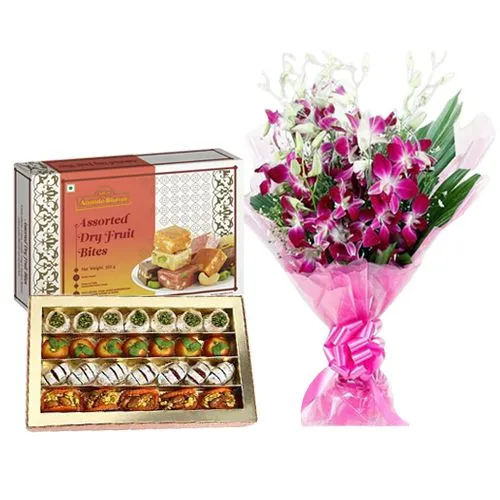 Assorted Sweets from Adyar Ananda Bhawan with Orchid Bouquet