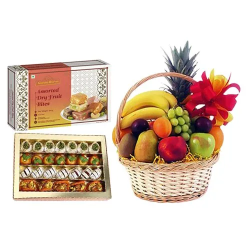 Assorted Sweets from Adyar Ananda Bhawan with Fresh Fruit Basket