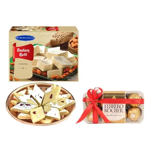 Badam Kathli from Sri Krishna Sweets with Ferrero Rocher