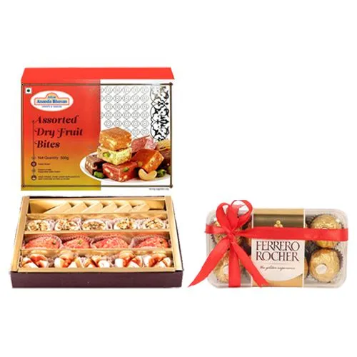 Assorted Dry Fruit Sweets from Adyar Ananda Bhawan with Ferrero Rocher