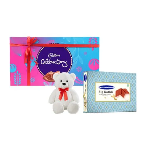 Fig Kathli from Sri Krishna Sweets with Teddy  N  Cadbury Celebration Chocolate Pack