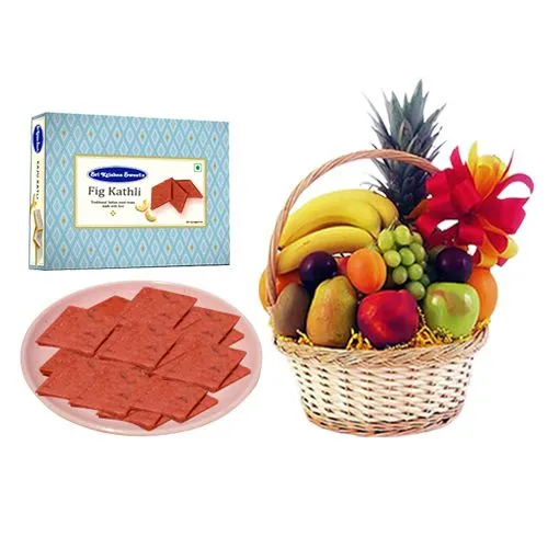 Fig Kathli from Sri Krishna Sweets with Fresh Fruit Basket