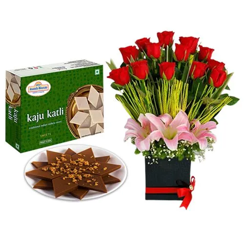 Palmsugar Kaju Kathily from Adyar Ananda Bhawan with Designer Flower Arrangement