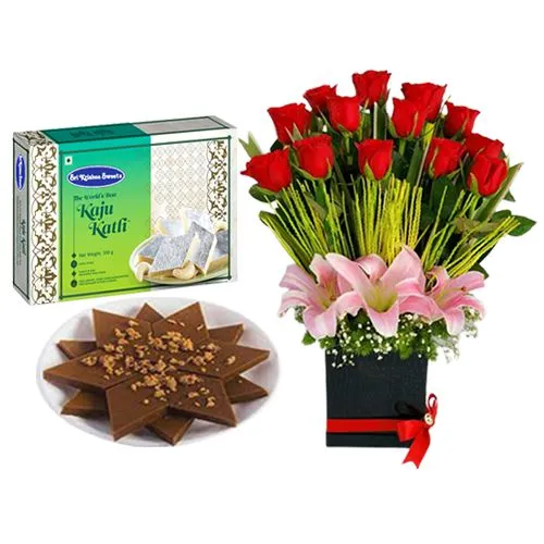 Karupatti Katli from Sri Krishna Sweets with a Designer Flower Arrangement