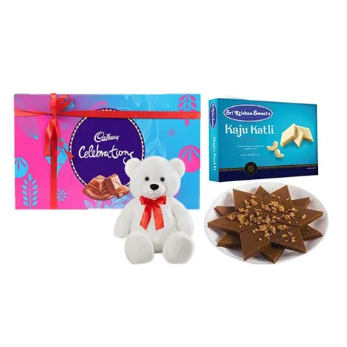 Karupatti Katli from Sri Krishna Sweets with Teddy  N  Cadbury Celebration Chocolate Pack
