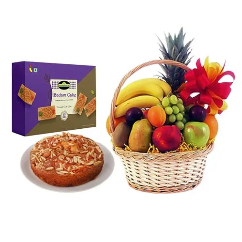 Badam Cake from Adyar Ananda Bhawan with Fresh Fruit Basket