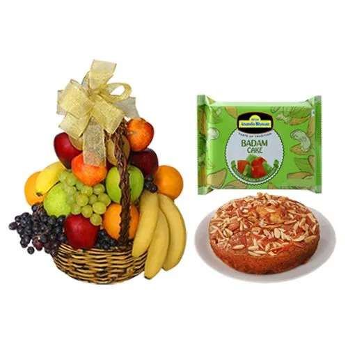 Badam Cake from Adyar Ananda Bhawan with Fresh Fruit Basket