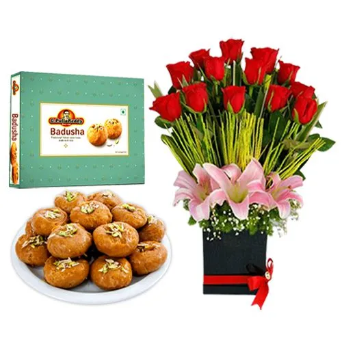 Badusha from G Pulla Reddy with Designer Flower Arrangement