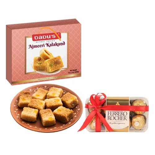Ajmeeri Kalakand from Dadus with Ferrero Rocher