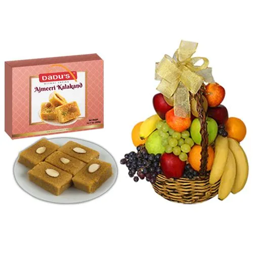 Ajmeeri Kalakand from Dadus with Fresh Fruit Basket