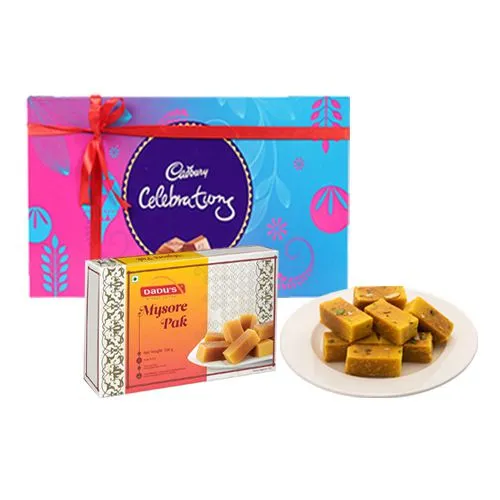 Ghee Mysorepak from Dadus with Cadbury Celebration