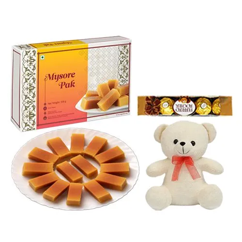 Ghee Mysorepak from Dadus with Teddy  N  Ferrero Rocher