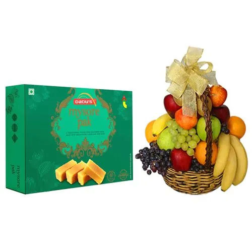 Ghee Mysorepak from Dadus with Fresh Fruit Basket