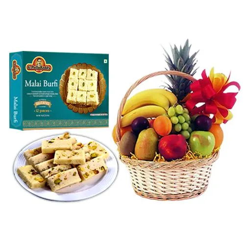 Malai Burfi from G Pulla Reddy with Fresh Fruit Basket