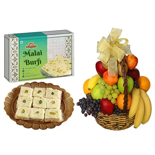 Malai Burfi from G Pulla Reddy with Fresh Fruit Basket