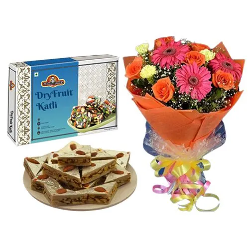 DryFruit Katli from G Pulla Reddy with Seasonal Flower Bouquet