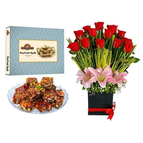 DryFruit Katli from G Pulla Reddy with Designer Flower Arrangement